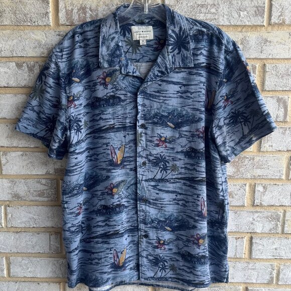 Lucky Brand Short Sleeve Button Up Linen Blend Tropical Shirt Men's Size M - Picture 1 of 8